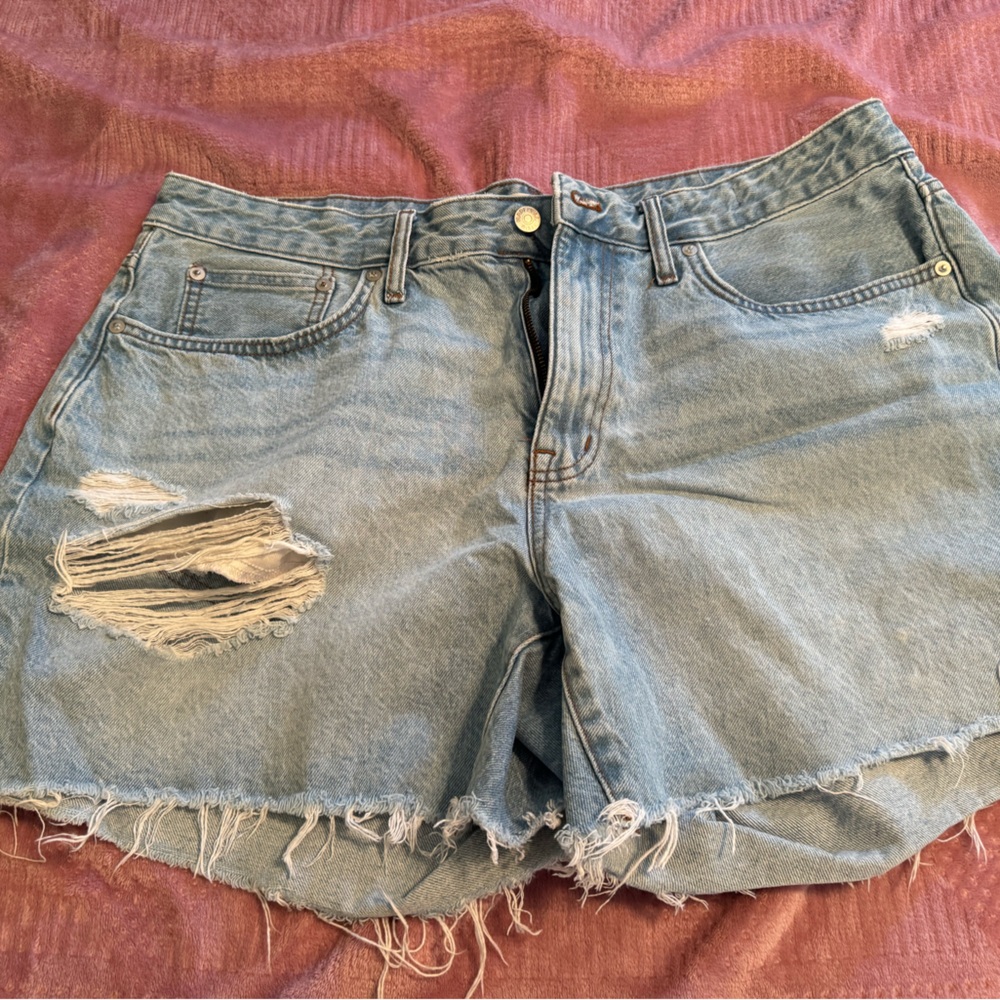 Madewell Blue Distressed Mom Jean Shorts